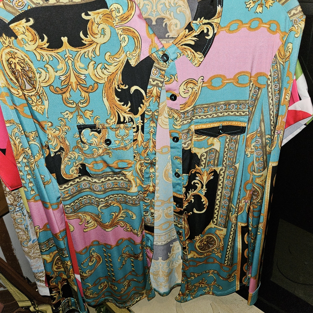 Elegant Multicolor Baroque Button Down Shirt